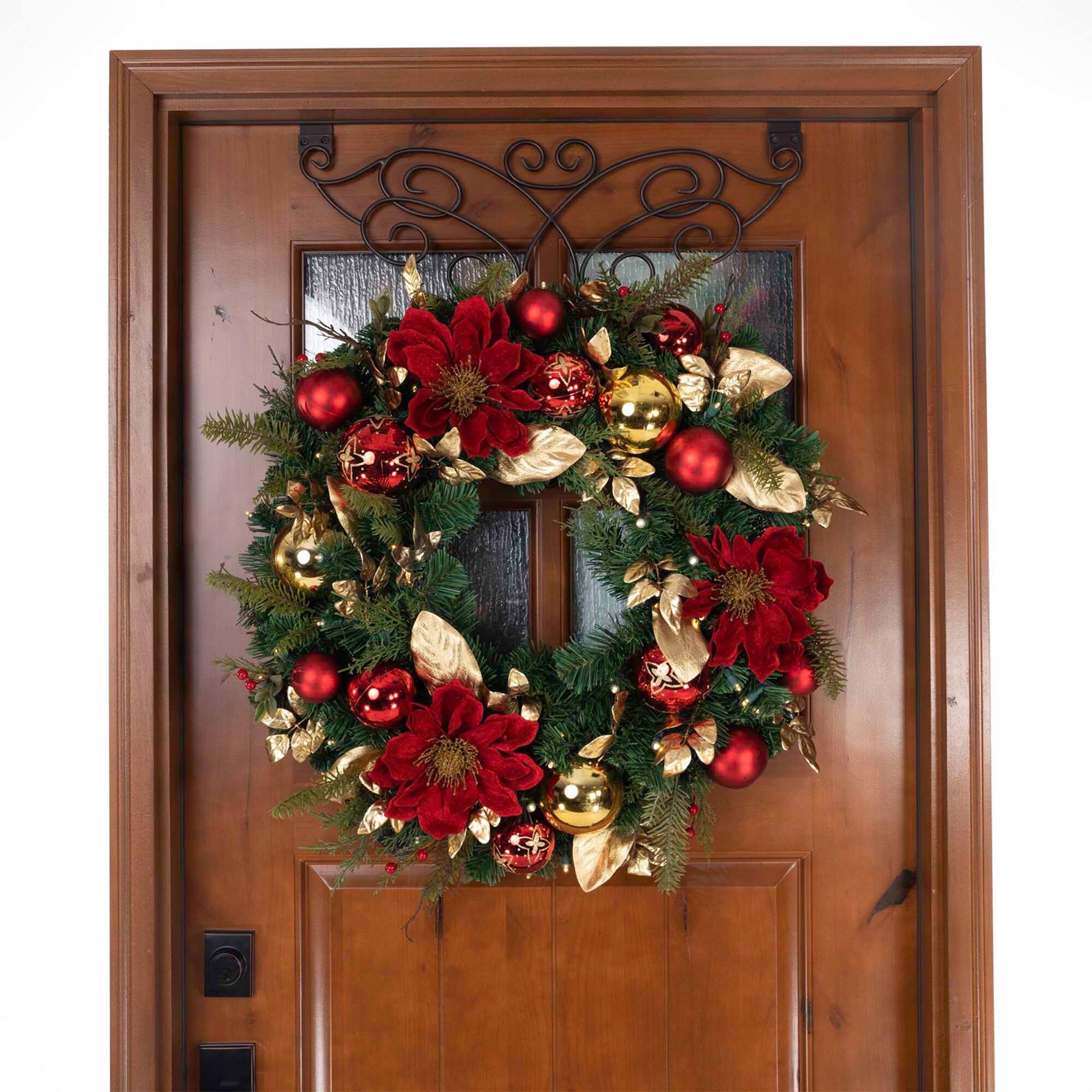 30" LED Golden Leaf Red Magnolia Christmas Wreath